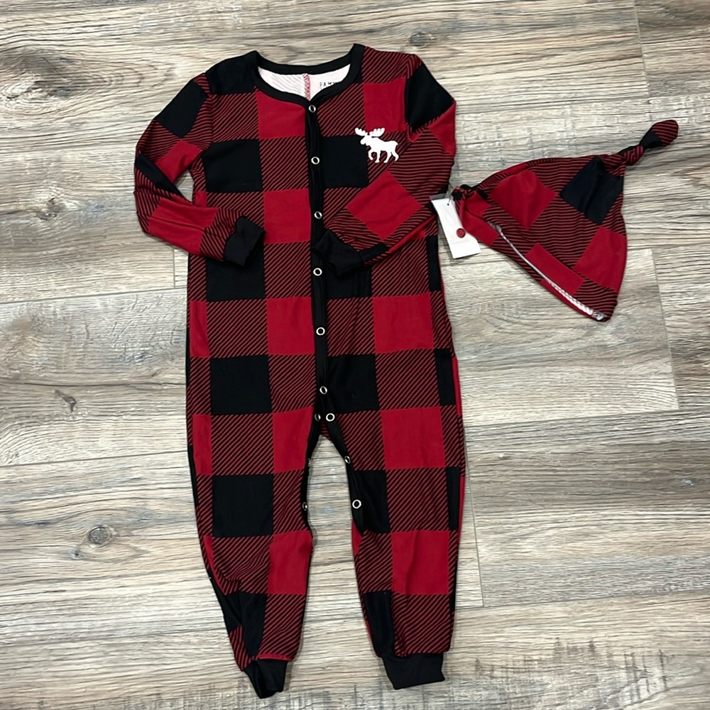 NWT plaid sleeper and Hat Set